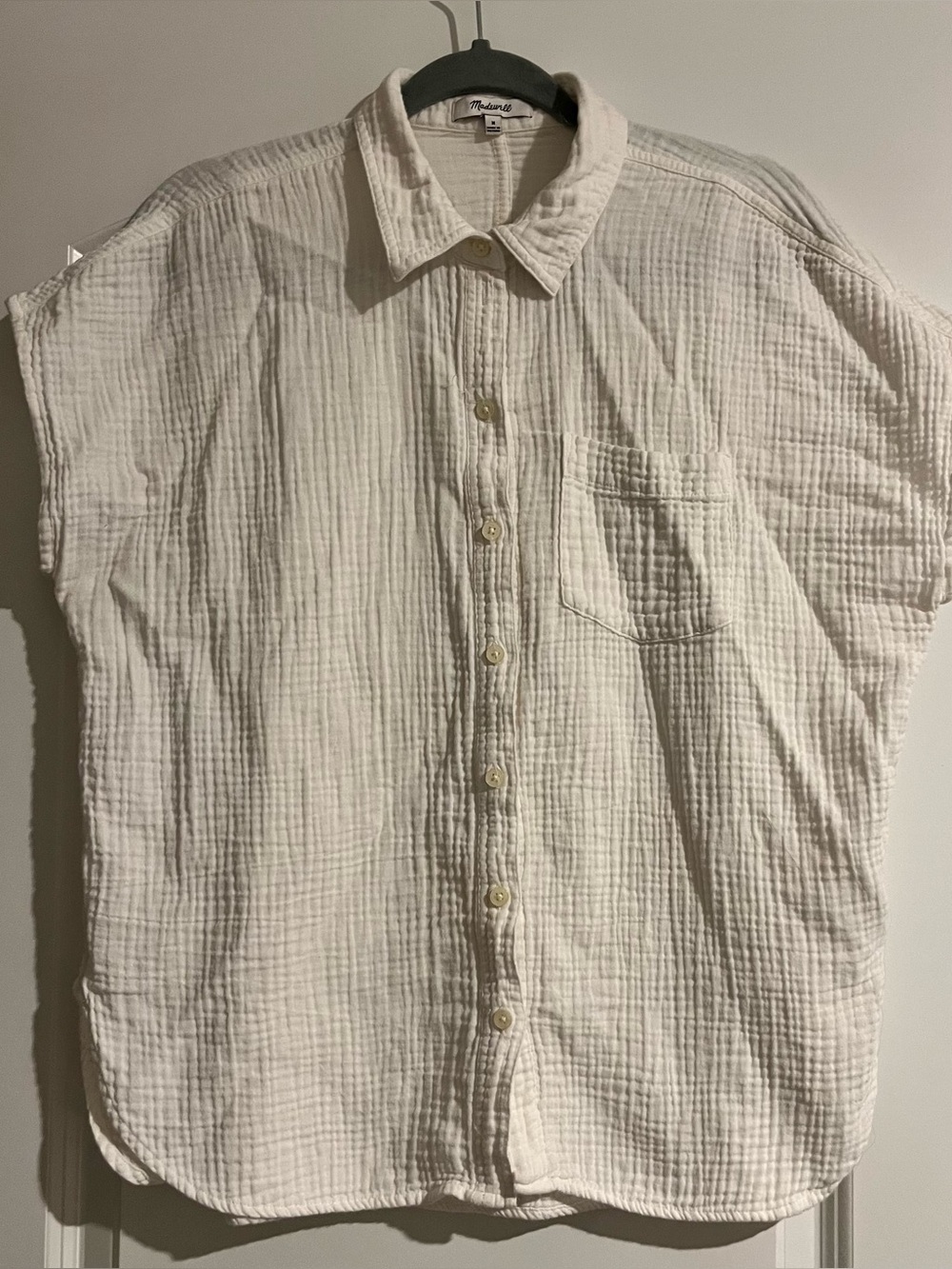 Madewell White Lightspun Boxy Button Down Camp Shirt Short Sleeve Gauzy Sz M